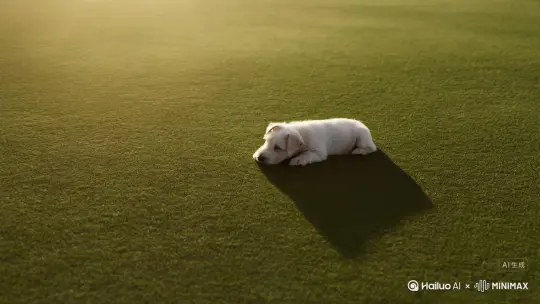 [场景主题：宁静午后] [主体：纯种西高地白梗幼犬] [环境：广阔、鲜绿、修剪整齐的草坪]
[起始镜头：高空俯拍视角，模拟航拍] [画面内容：大面积鲜绿色草坪，阳光均匀洒落，形成柔和光影]
[镜头运动1：缓慢、平稳的横向平移] [运动方向：从左至右（或指定方向）] [目标：逐渐将镜头中心移向趴卧在草坪上的西高地幼犬]
[镜头运动2：无缝衔接的平稳推进] [推进目标：聚焦于小狗] [最终景别：中近景到特写] [聚焦点：小狗闭眼休憩的面部或全身]
[核心视觉细节1：阳光照耀效果] [表现：小狗白色毛发边缘产生温暖的金色光晕，清晰可见的毛发质感] [氛围：温暖、慵懒、宁静]
[核心视觉细节2：自然光影] [表现：阳光在草坪和小狗身上形成柔和的明暗对比，突出立体感]
[画面风格：电影感，写实，高清晰度，浅景深（背景虚化）]
[技术参数：4K分辨率，自然光效，柔和色彩，60fps流畅帧率]
[氛围关键词：治愈系，温馨，放松，夏日午后]
[时长建议：10-15秒] by Hailuo AI Video Generator