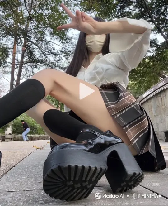 帮我生成一个视频：帮我生成一个视频：帮我生成一个视频：图中人物将鞋底慢慢靠近镜头，距离镜头2cm，鞋底细节展现出来。特别是细节。比例 3:4。比例 4:3。 by Hailuo AI Video Generator