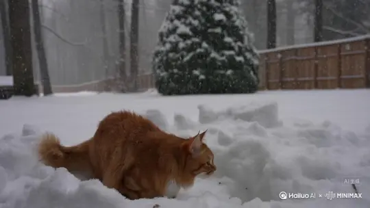 猫在大雪中玩耍 by Hailuo AI Video Generator