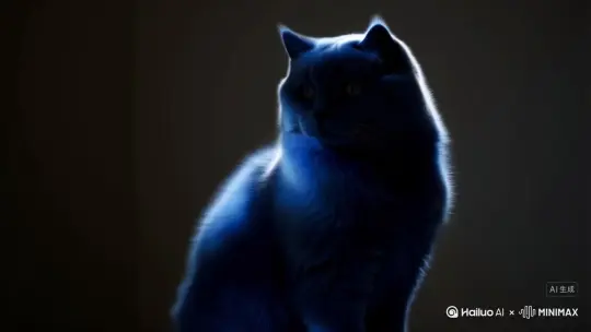 一个蓝色一个蓝色的猫，要有高光和阴影 by Hailuo AI Video Generator