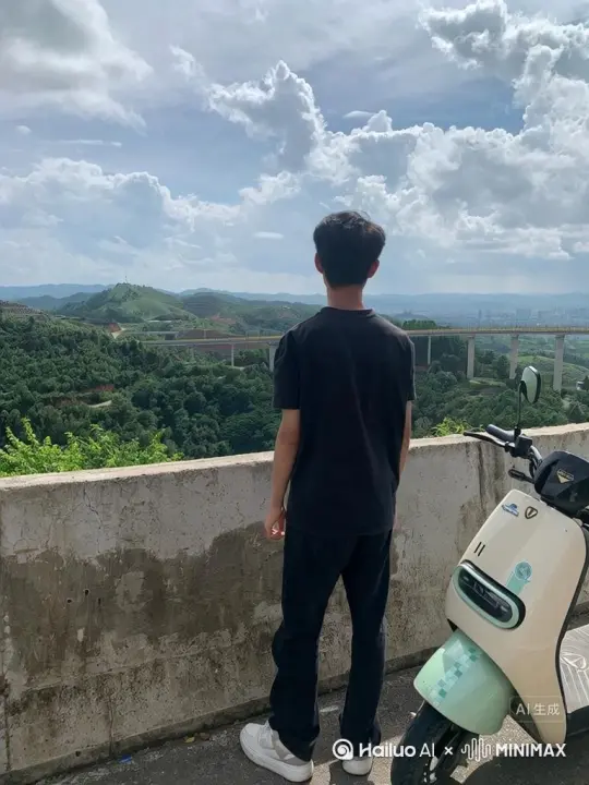 帮我生成一个视频：让图片中的场景动起来，人物变成无数灰色颗粒消失在视频中，向右吹走，原比例。比例 16:9，时长 5s，模型 高品质 by Hailuo AI Video Generator