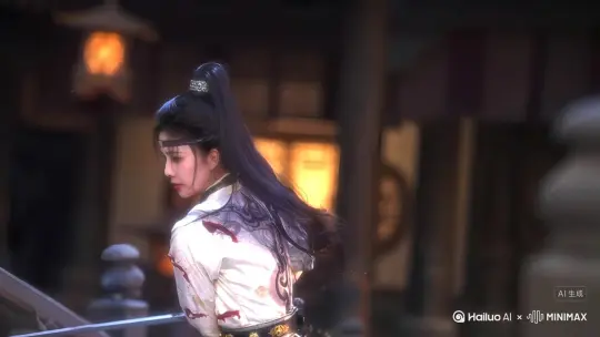 让图片中的场景动起来，人物变成无数红色颗粒瓣消失在视频中，向右吹走，原比例。比例 16:9，时长 5s，模型 高品质 by Hailuo AI Video Generator