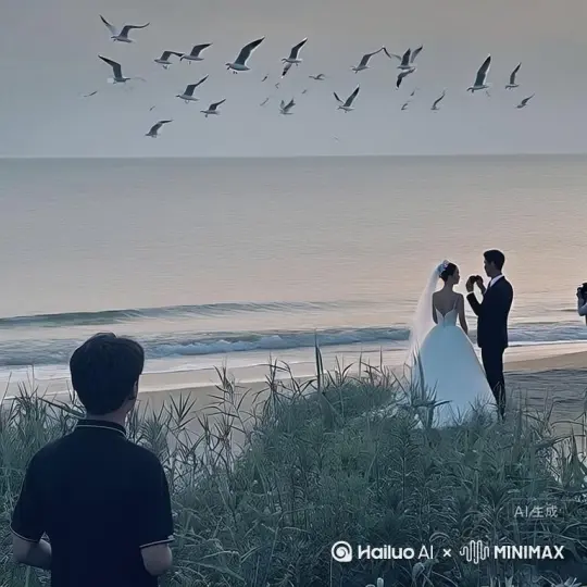 帮我生成一个视频：让图片中的场景动起来，让左下角人物变成无数灰色颗粒消失在视频中，向右吹走，原比例。比例 16:9，时长 5s，模型 高品质 by Hailuo AI Video Generator