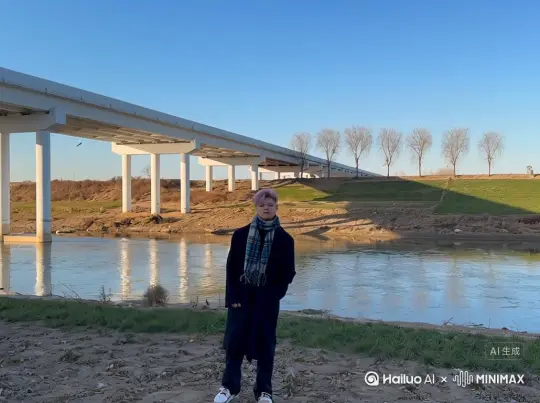 一个身着黑衣的孤独身影坚定地站立着。突然间，黑色沙粒子开始从身影周围剥离向右上方飘去，然后消散于空气中，只留下一丝存在的痕迹。场景从坚实的现实过渡为短暂的幻象，在有形与崇高之间制造出一种张力。随着最后的残余完全消失，空间中弥漫着经久不散的寂静，突显了存在与自我的短暂性。[左移,右摇,跟随] by Hailuo AI Video Generator