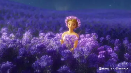 马鞭草幻精灵场景提示词
 
一、整体风格
 
采用浪漫奇幻风格，以细腻唯美的画面、柔和的光影，打造童话般的氛围。突出色彩的梦幻感与形态的灵动性，让马鞭草幻化精灵、起舞的过程，充满诗意与治愈力，仿佛将观者带入隐秘的童话花境 。
 
二、场景与主体
 
以大片盛开的紫色马鞭草花田为基底，花朵繁茂，紫浪翻涌，微风拂过泛起涟漪。核心主体是由马鞭草幻化的精灵仙子，身形纤细轻盈，发丝、裙摆似花瓣舒展，肤色如花瓣般透微光，眉眼含温柔笑意，与花田色调和谐交融。
 
三、动作与运镜
 
1. 幻现前奏（起始 - 1/3 时长）：镜头从花田全景缓移，聚焦几株特别明艳的马鞭草。花瓣微微颤动，似有微光在花蕊间流转、汇聚。运镜特写花朵，紫色光晕渐强，营造神秘孕育感 。
2. 幻化过程（1/3 - 2/3 时长）：花瓣突然如活物般舒展、聚合，镜头跟拍这奇妙变形！紫色流光缠绕，花瓣化作精灵的裙摆、发丝，花蕊凝成五官。仰拍精灵缓缓起身，从花茎间“生长”而出，发丝与花瓣共舞，初现的裙摆轻扫花浪 。
3. 花间起舞（2/3 - 结尾）：精灵立于花田，双臂轻扬，裙摆旋开如紫色花朵盛放。镜头环绕、跟拍其舞步，她时而跃起，发丝带起细碎紫光；时而俯身，指尖拂过花瓣，激起连片闪烁。阳光（或月光）透过花隙，为精灵镀上柔光，最后她在花浪中心定格，与花田融为一体，只剩紫浪轻晃 。
 
四、光影与色彩控制
 
- 幻现阶段：花瓣微光为暖紫色，汇聚时渐强成光晕，与花田主色调呼应，让幻化自然流畅，如光的魔法。
- 起舞阶段：若为日间，阳光是柔和金白，穿透花田，精灵周身紫光与金光交织，花瓣亮部暖金、暗部柔紫；若为月夜，月光银白清冷，精灵微光成紫银交融，花田如紫色星海，增强梦幻氛围 。
 
（可调整光影时段，让精灵与花田的互动，成为光影与色彩共舞的浪漫童话 ） by Hailuo AI Video Generator