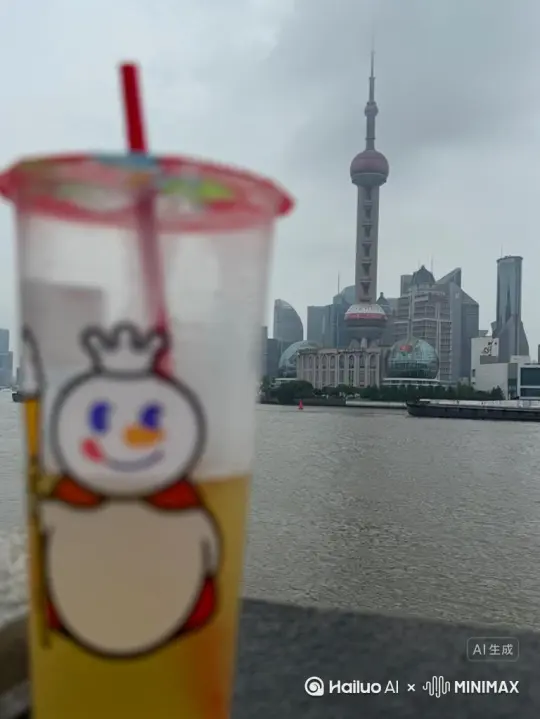 帮我生成一个视频：后面的东方明珠发射激光攻击面前蜜雪冰城的杯子并产生爆炸。比例 3:4，时长 5s，模型 高品质。 by Hailuo AI Video Generator