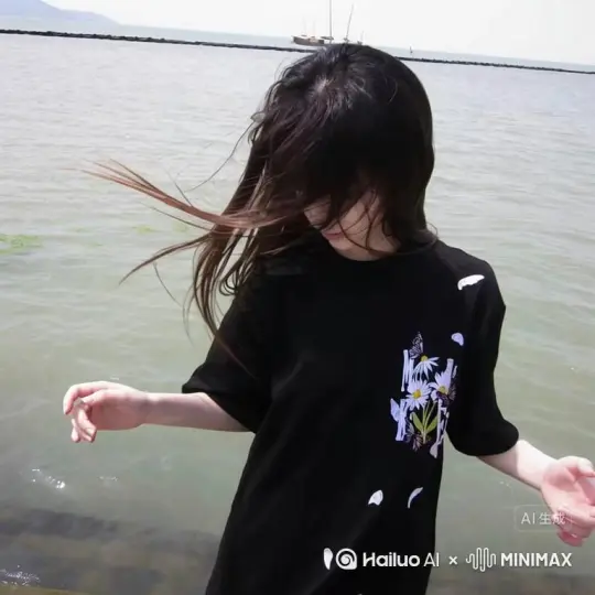 帮我生成一个视频：让图片中的场景动起来，人物变成无数灰色颗粒消失在视频中，向右吹走，原比例。比例 16:9，时长 5s，模型 高品质[右移,跟随] by Hailuo AI Video Generator