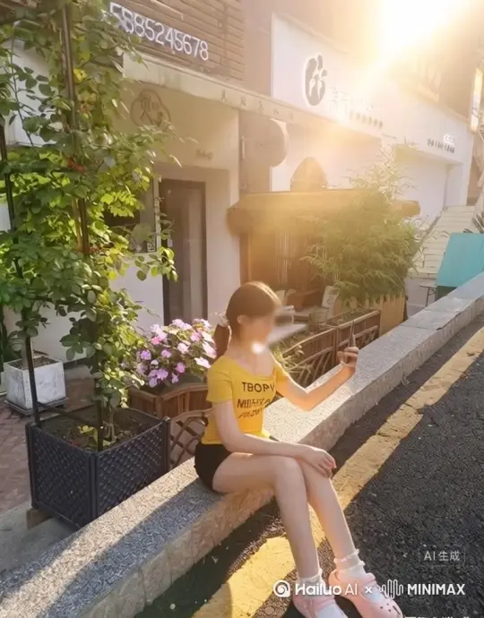 帮我生成一个视频：让图片中的场景动起来，人物变成无数灰色颗粒消失在视频中，向右吹走，原比例。比例 16:9，时长 5s，模型 高品质[右移,左摇,跟随] by Hailuo AI Video Generator