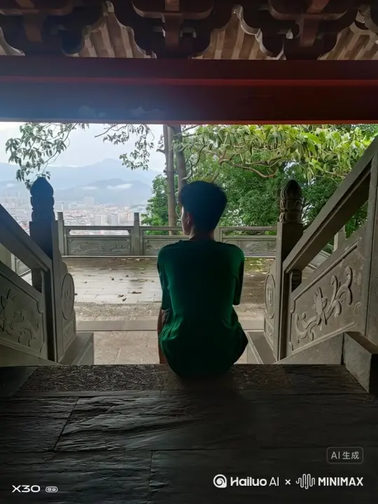 帮我生成一个视频，让图中照片动起来，人物变成无数红色玫瑰花瓣消失在视频中 头部最后消失 向右吹走。原比例 比例16:9。5S，模型，高质量[右移,左摇,跟随] by Hailuo AI Video Generator