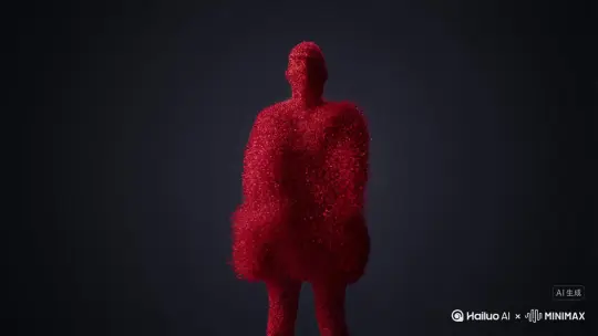 （主体人物身上变出一大团微小深红色花瓣，花瓣向外爆炸式扩散，主体人物身体随之从四肢开始逐渐瓦解，化作无数红色粒子轻盈飘散，最终人物完全消散在漫天飞舞的花瓣中，人物完全消失，写实风格，电影光效） by Hailuo AI Video Generator