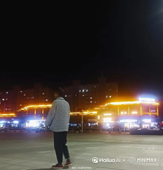 帮我生成一个视频：让图片中的场景动起来，人物变成无数灰色沙尘消失在视频中，向右吹走，（三层数量只在人物慢慢中涌出后消失）原比例。模型，高品质[右移,左摇,跟随] by Hailuo AI Video Generator
