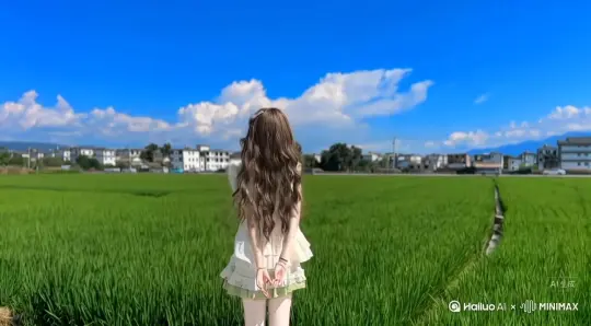 帮我生成一个视频：让图片中的场景动起来，人物变成无数灰色沙尘消失在视频中向右吹走（沙尘数量只在人物漫漫中涌出，然后消失）原比例 模型 高品质[右移,左摇,跟随] by Hailuo AI Video Generator