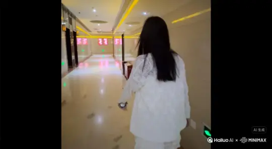 帮我生成一个视频：让图片中的场景动起来，人物变成无数灰色颗粒消失在视频中，向右吹走，原比例。比例 16:9，时长 5s，模型高品质 by Hailuo AI Video Generator