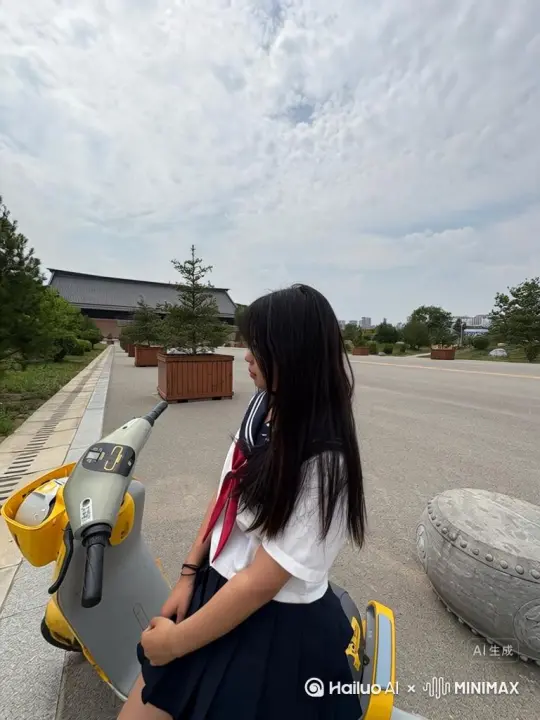 帮我生成一个视频：让图片中的场景动起来，人物变成无数灰色颗粒消失在视频中，向右吹走，原比例。比例 16:9，时长 5s，模型高品质 by Hailuo AI Video Generator