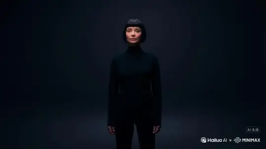 人物化成红色粒子往右边慢慢地飞，最后消失，人物不动，画质不变 by Hailuo AI Video Generator
