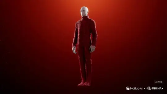导入你拍的视频的最后一帧的图片，然后输入（主体人物身上变出一大团微小深红色花瓣，花瓣向外爆炸式扩散，主体人物身体随之从四肢开始逐渐瓦解，化作无数红色粒子轻盈飘散，最终人物完全消散在漫天飞舞的花瓣中，人物完全消失，写实风格，电影光效） by Hailuo AI Video Generator