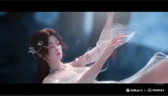 帮我生成一个视频：让图片中的场景动起来，人物变成无数红色花瓣消失在视频中，向右吹走（沙城数量只在人物中慢慢涌现，然后消失）   原比例。模型  高画质 by Hailuo AI Video Generator