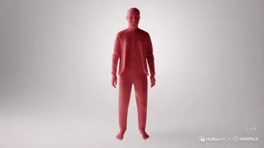 Without any warning,the figure's body begins to split into dull red particles, which should drift slowly ,instrad,of,emitting,to ensure that the disintegration looks smooth,consistent in scale and direction,without background distortion . by Hailuo AI Video Generator
