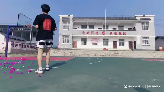 主体人物身上变出一大团微紫色花瓣，花瓣向外爆炸式扩散主体人物身体，随之从四肢开始逐渐瓦解，化作无数紫色粒子轻盈飘散，最终人物完全消失在漫天飞舞的花瓣中，人物完全消失，写实风格电影光效[右移,左摇,跟随] by Hailuo AI Video Generator