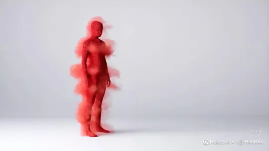 让图片中的场景动起来，人物变成无数红色颗粒加红色烟雾消失在视频中，向右吹走，原比例。比例 16:9，时长 5s，模型 高品质 by Hailuo AI Video Generator