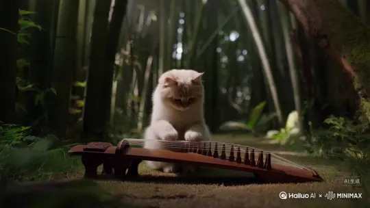 猫猫在竹林谈古筝 by Hailuo AI Video Generator