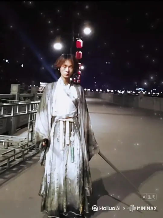 帮我生成一个视频：让图片中的场景动起来，人物变成无数红色颗粒消失在视频中，向右吹走，原比例。比例 16:9，时长 5s，模型 高品质[右移,左摇,跟随] by Hailuo AI Video Generator