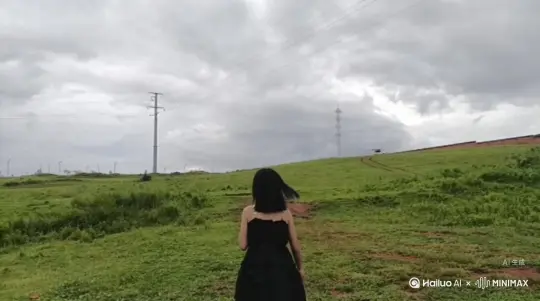 帮我生成一个视频：让图片中的场景动起来，人物变成无数灰色颗粒消失在视频中，向右吹走，原比例。比例 16:9，时长 5s，模型 高品质[右移,左摇,跟随] by Hailuo AI Video Generator