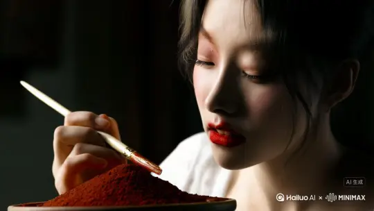 特写墨心研磨朱砂，突然蘸墨挥毫！墨迹凝成玄豹跃出纸面，利爪撕碎暗处射来的毒针	急速变焦，墨豹咆哮声低频震动 by Hailuo AI Video Generator