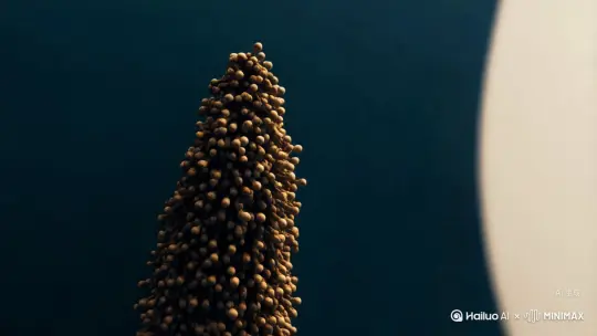 让图片中的场景人物动起来，人物变成无数黑色颗粒消失在视频中，向右吹走，原比例 by Hailuo AI Video Generator