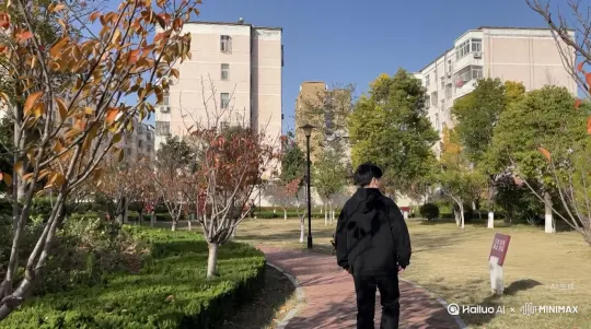 帮我生成一个视频：帮我生成一个视频，让图片中的场景动起来，人物变成无数灰色颗粒消失在视频中  头部最后消失  .向右吹走。原比例比例16:9
5s，模型，高品质。比例 16:9。 by Hailuo AI Video Generator