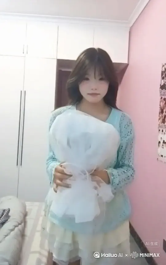 海螺ai复制帮我生成一个视频：让图片中的场景向左移动，人物变成无数红色玫瑰消失在视频中，向右吹走，原比例。比例 16:9，时长 5s，模型 高品质 by Hailuo AI Video Generator