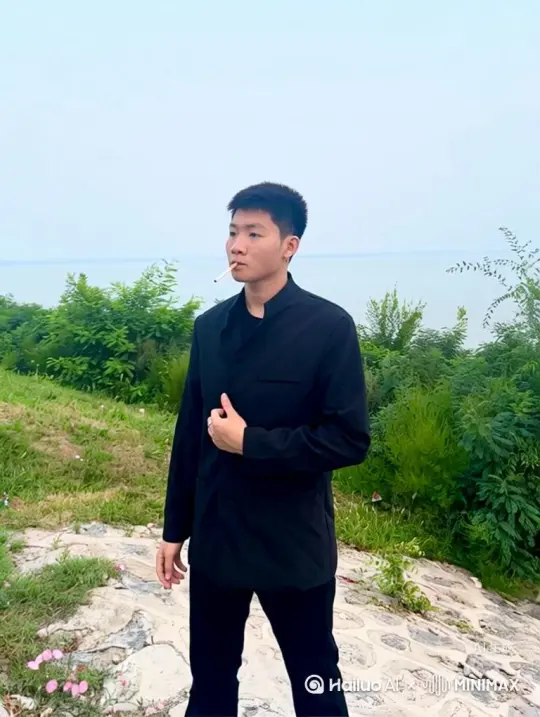 帮我生成一个视频：让图片中的场景动起来，人物变成无数灰色颗粒消失在视频中，向右吹走，原比例。比例 16:9，时长 5s，模型 高品质[左移,右摇,跟随] by Hailuo AI Video Generator