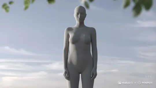 帮我生成一个视频：让图片中的场景动起来，人物变成无数灰色沙尘消失在视频中向右吹走（沙尘数量只在人物漫漫中涌出，然后消失）原比例 模型 高品质 by Hailuo AI Video Generator