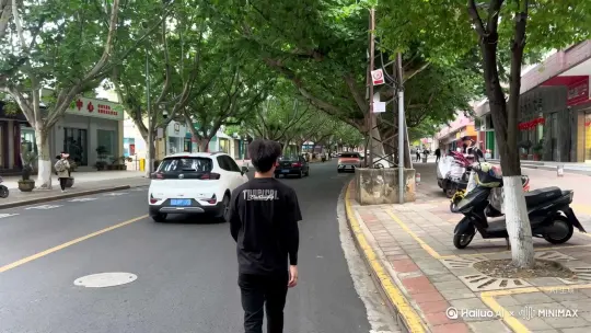 帮我生成一个视频：让图片中的场景动起来，人物变成无数灰色沙尘消失在视频中，向右吹走，（沙尘数量只在人物中慢慢涌出，然后消失）
比例。模型高品质[右移,左摇,跟随] by Hailuo AI Video Generator