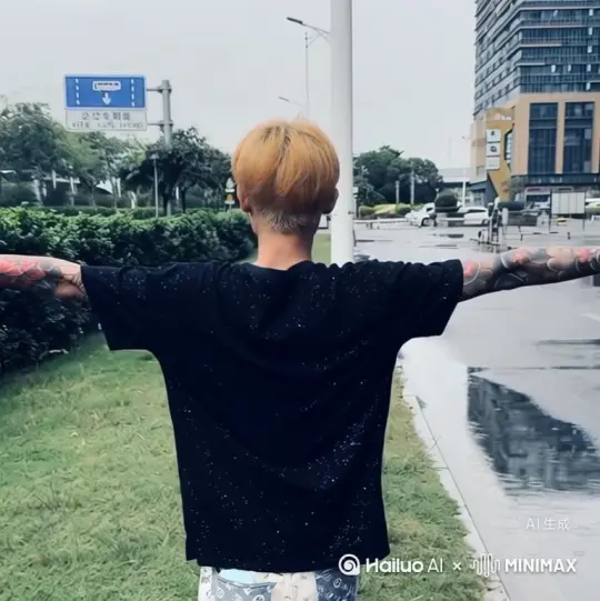 帮我生成一个视频：让图片中的场景动起来，人物变成无数灰色沙尘消失在视频中，向右吹走（沙城数量只在人物中慢慢涌现，然后消失）   原比例。模型  高画质[右移,左摇,跟随] by Hailuo AI Video Generator
