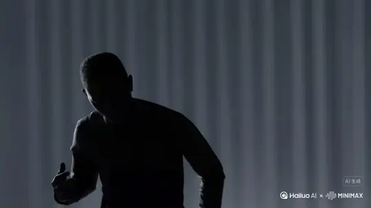 A man dressed in black, with the camera slightly tilted, becomes the main character in the frame. Without any warning, his body began to disintegrate into red petals, starting from his shoulders to his face. As his hand gradually vanished, his figure kept disappearing as well. The petals gradually dissipated until only floating red petals remained, vanishing into the scene. Throughout the entire special effects process, the background is a grey curtain, and the shadows and light must remain completely unchanged. The red petals should slowly disperse, without emitting light from behind and without distortion by Hailuo AI Video Generator