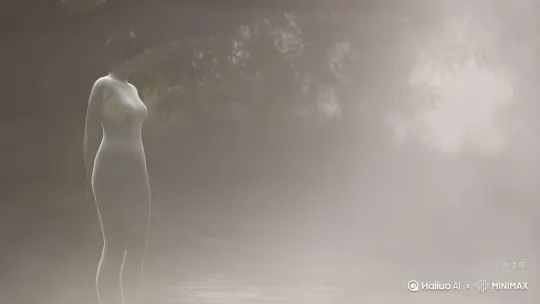 帮我生成一个视频：让图片中的场景动起来，人物变成无数灰色沙尘消失在视频中，向右吹走（沙尘数量只在人物慢慢中涌出，然后消失）原比例。模型 高品质 by Hailuo AI Video Generator