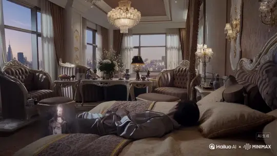 姐东方玉，我所在的地方是华国帝王酒店的天字第一号总统套房...
一幕幕的记忆如同放电影一般在陈立的脑海里闪现，让他自己都无法确定，他究竟是那位渡劫成仙未果在天雷之下化为灰灰的陈立?还是华国第一大家族陈家的这位号称“华国天字第一号大纨绔”的陈立?
难道是我的灵魂占据了这个“陈立”的躯壳吗?那他原先的灵魂去了哪里呢?为什么这具躯体内的生命元力都快要丧失殆尽了呢?
就在这个“陈立”在为自己的身份 by Hailuo AI Video Generator