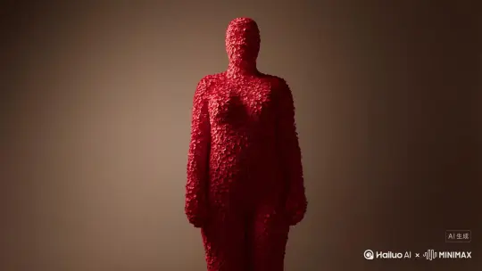 （主体人物身上变出一大团微小深红色花瓣，花瓣向外爆炸式扩散，主体人物身体随之从四肢开始逐渐瓦解，化作无数红色粒子轻盈飘散，最终人物完全消散在漫天飞舞的花瓣中，人物完全消失，写实风格，电影光效） by Hailuo AI Video Generator