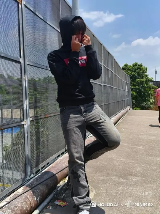 让图片中的场景动起来，人物变成无数红色花辦消失在视频中，向右吹走，（红色花瓣数量只在人物慢慢中涌出，然后消失）[右移,左摇,跟随] by Hailuo AI Video Generator