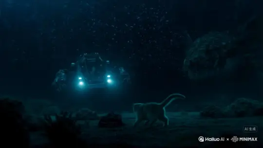 小猫深海潜逃遇怪物伏击，主角需穿戴深海机甲海底救援. by Hailuo AI Video Generator