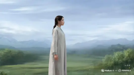 帮我生成一个视频：让图片中的场景动起来，人物变成无数灰色颗粒消失在视频中，向右吹走，原比例。比例 16:9，时长 5s，模型 高品质 by Hailuo AI Video Generator