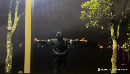 帮我生成一个视频：让图片中的场景动起来，人物变成无数红色玫瑰花瓣消失在视频中，向右吹走，（玫瑰花瓣数量只在人物慢慢中涌出，然后消失）原比例。模型 高品质[右移,左摇,跟随] by Hailuo AI Video Generator