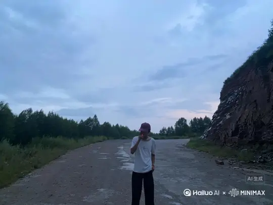 让图片中的场景动起来，人物全身变成无数灰色颗粒消失在视频中，向右吹走，原比例3.4 by Hailuo AI Video Generator