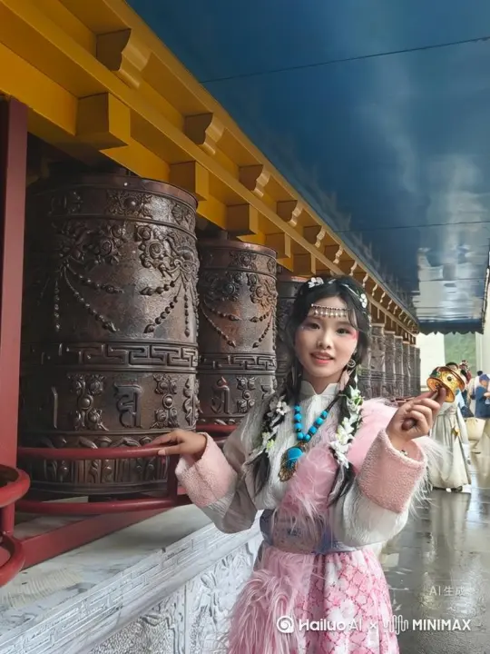 帮我生成一个视频：让图片中的场景动起来，人物变成无数粉色细小花瓣消失在视频中，向右吹走，（沙尘数量只在人物慢慢中涌出，然后消失）原比例。模型 高品质然后有个运镜 选择半左环移 by Hailuo AI Video Generator