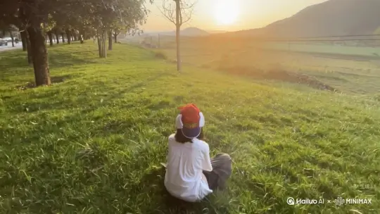 [左移,右摇,跟随]人物保持坐姿不变 让人物变成无数红色玫瑰花瓣消失在视频中，向右吹走（花瓣数量只在人物中慢慢涌出，然后消失）原比例 by Hailuo AI Video Generator
