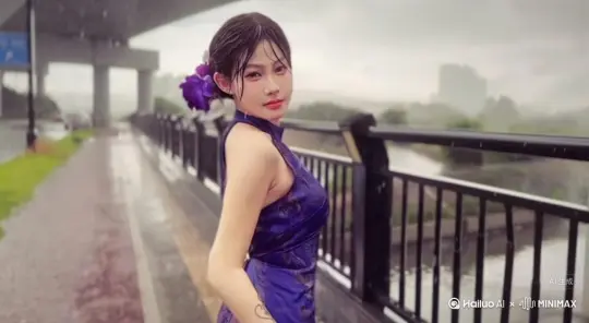 帮我生成一个视频，让图片中的场景动起来，人物变成无数红色玫瑰花片消失在视频中  头部最后消失  .向右吹走。原比例比例16:9
5s，模型，高品质 by Hailuo AI Video Generator