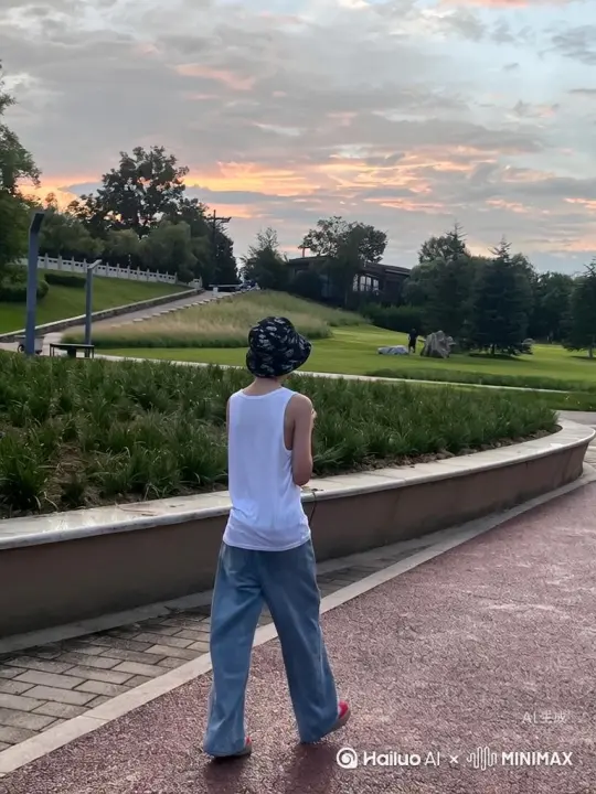 帮我生成一个视频：让图片中的场景动起来，人物变成无数红色玫瑰花瓣消失在视频中，向右吹走（花瓣数量只在人物中慢慢涌现，然后消失）   原比例。模型  高画质 by Hailuo AI Video Generator