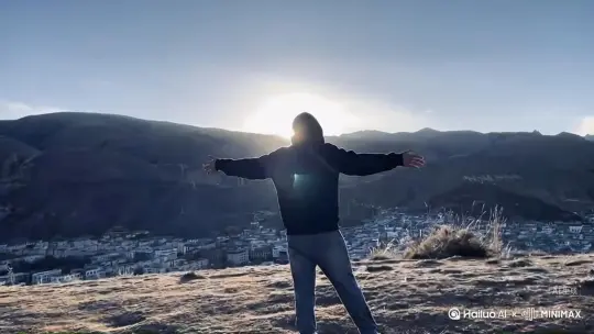 帮我生成一个视频：让图片中的场景动起来，人物变成无数深红色玫瑰[左移,跟随]花瓣 然后消失在视频中，向左吹走，（深红色玫瑰花瓣数量只在人物慢慢中涌出，然后消失）原比例。模型高质量，流畅，整体人物变成，花瓣生成多一些，要很多很多，之后花瓣一直流动，整体画面不要动，花瓣给我多生成一些 要好多好多，人物快速消失 by Hailuo AI Video Generator