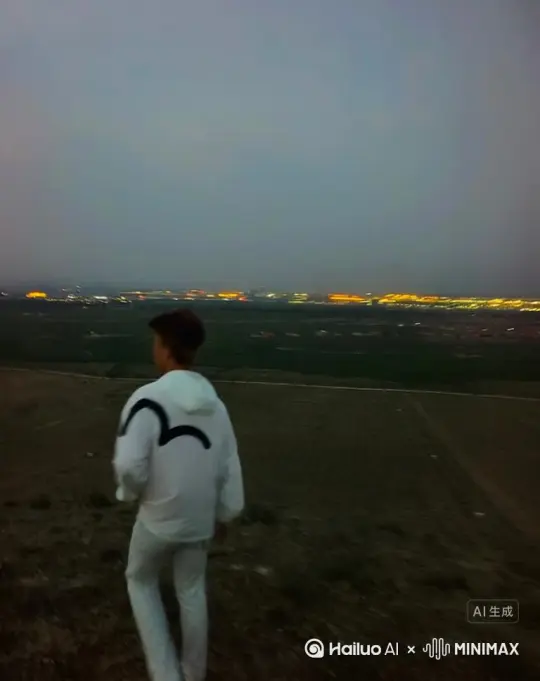 海螺ai帮我生成一个视频：让图片中的场景动起来，人物变成无数灰色沙尘消失在视频中，向右吹走（沙城数量只在人物中慢慢涌现，然后消失）   原比例。模型  高画质[贴贴] by Hailuo AI Video Generator
